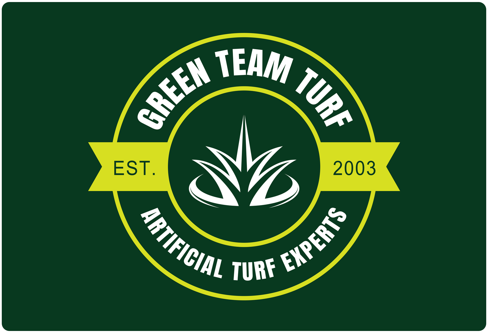Green Team Turf logo: circular design with text and stylized turf illustration on a green background.