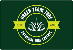 Green Team Turf logo: circular design with text and stylized turf illustration on a green background.