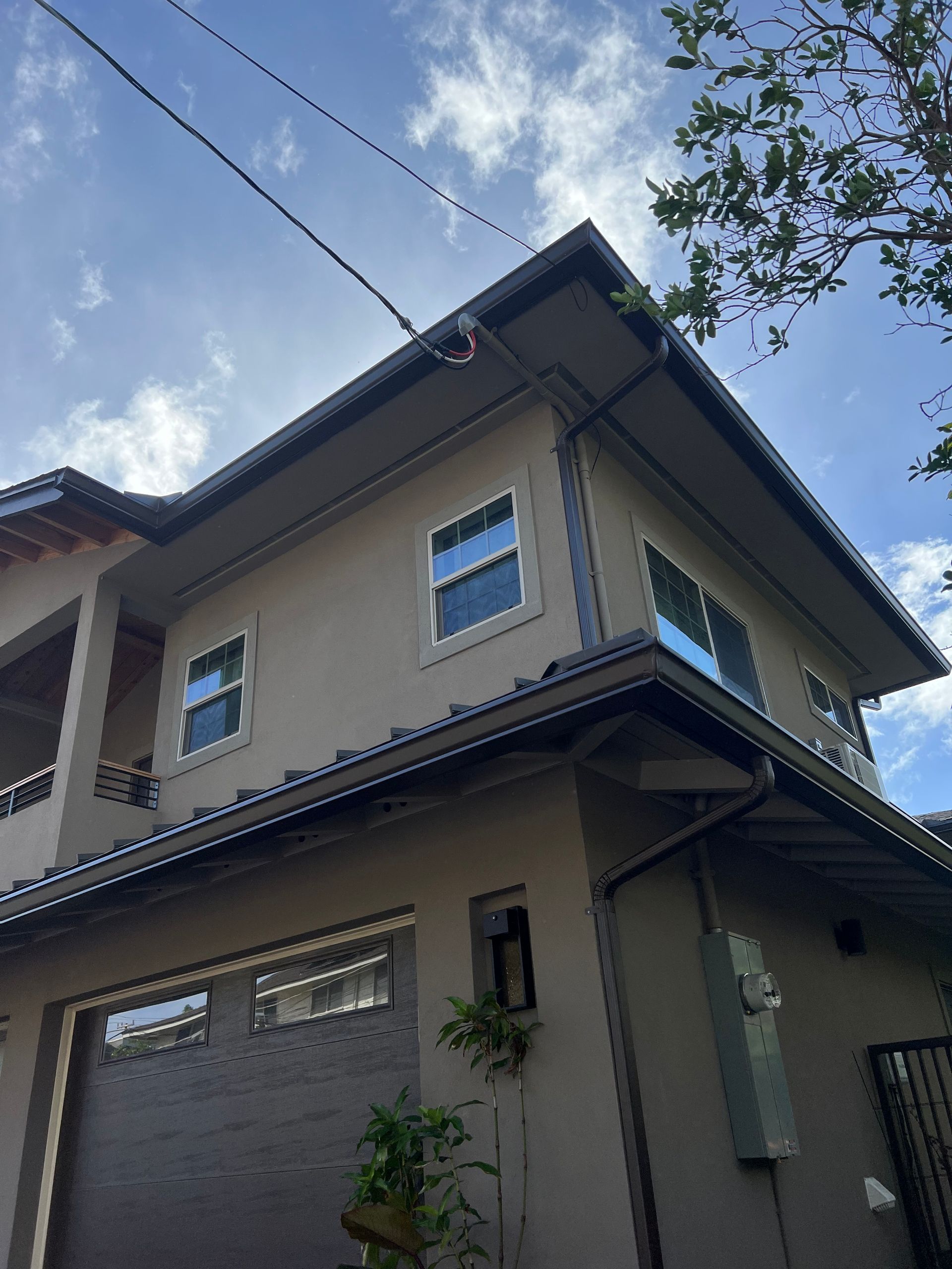 House with a garage and a tree