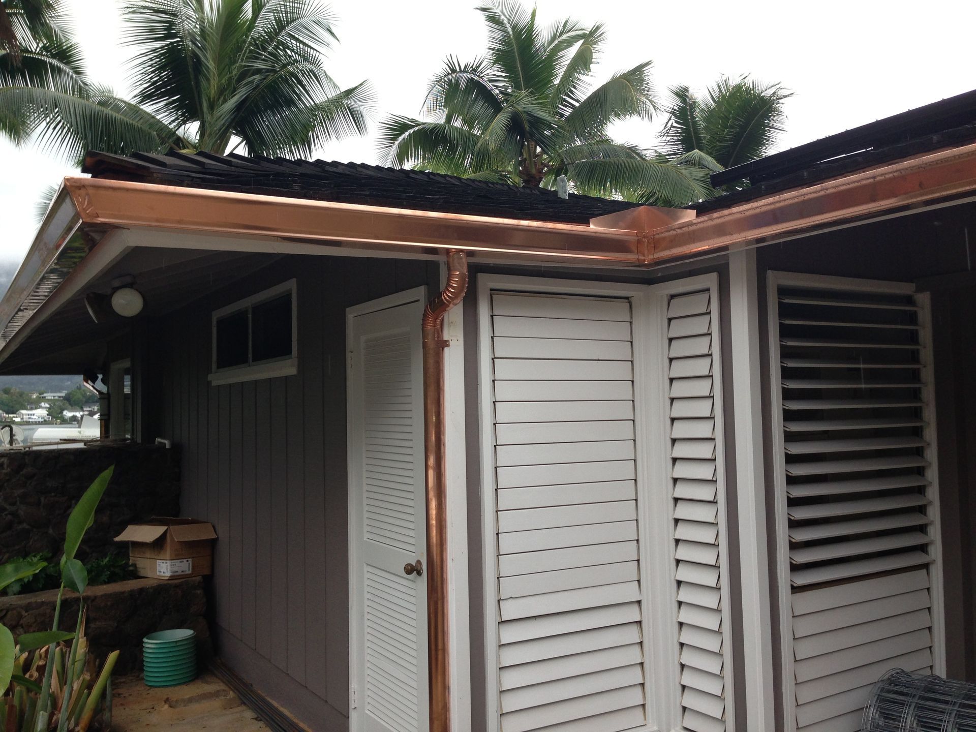 Building with a copper gutter