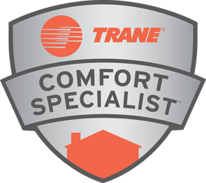 A trane comfort specialist logo with a house on it