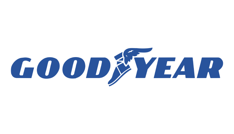 Goodyear logo in blue text with winged foot emblem on a white background