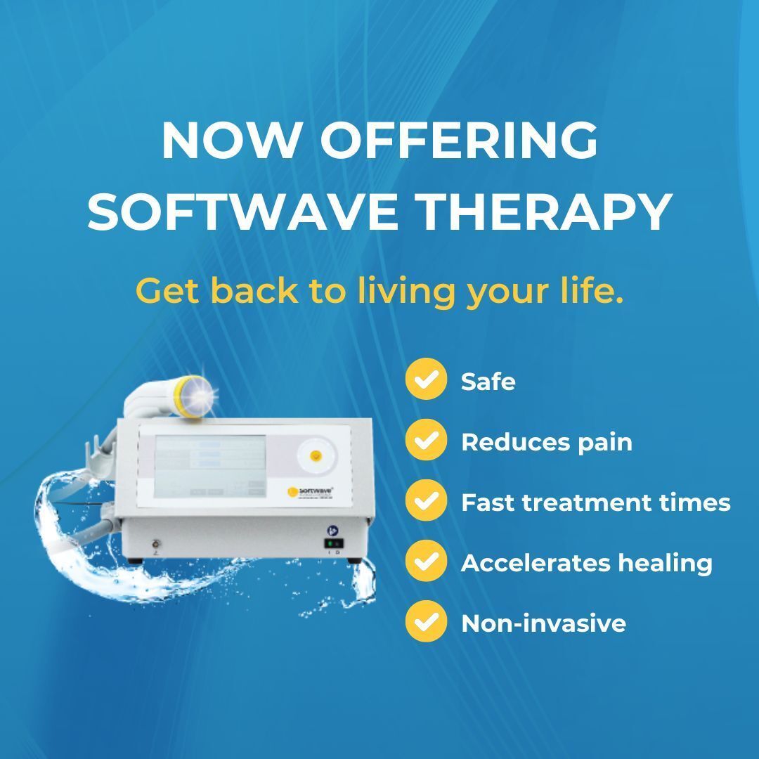Advertisement for Softwave Therapy. A machine with text: