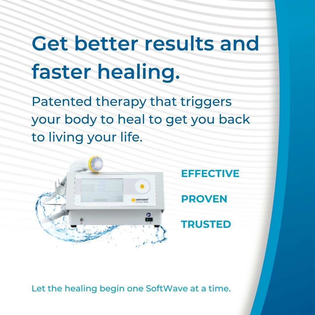 Ad for SoftWave therapy. Shows a machine with the text: