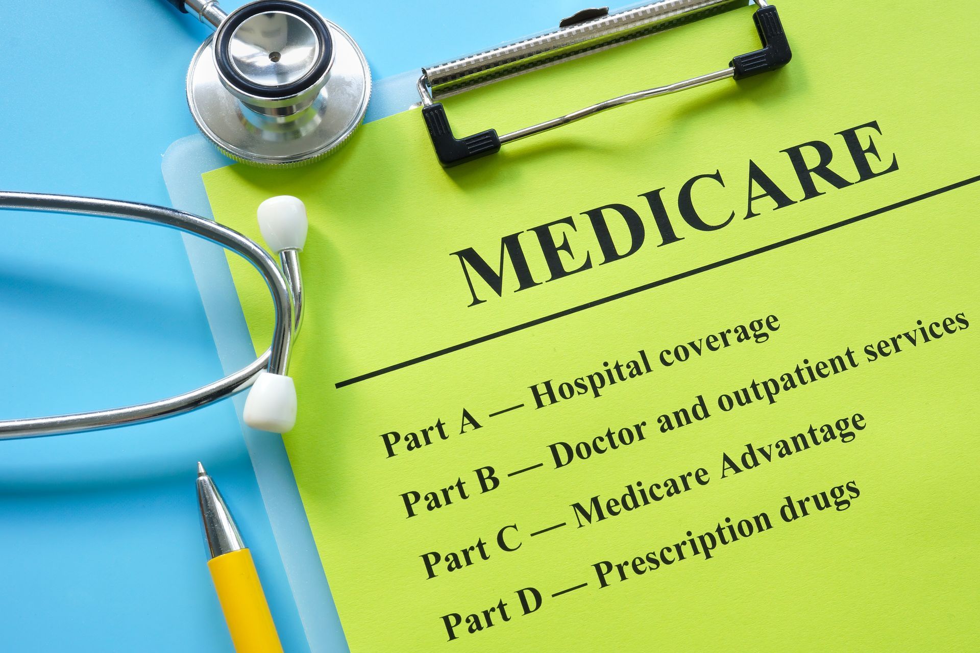 A clipboard with the word medicare on it