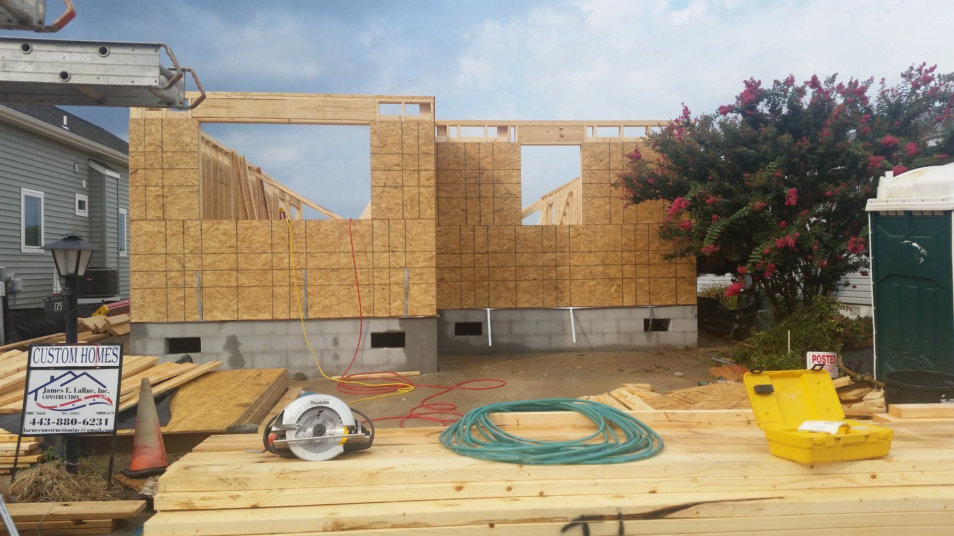 A house is being built with a lot of wood