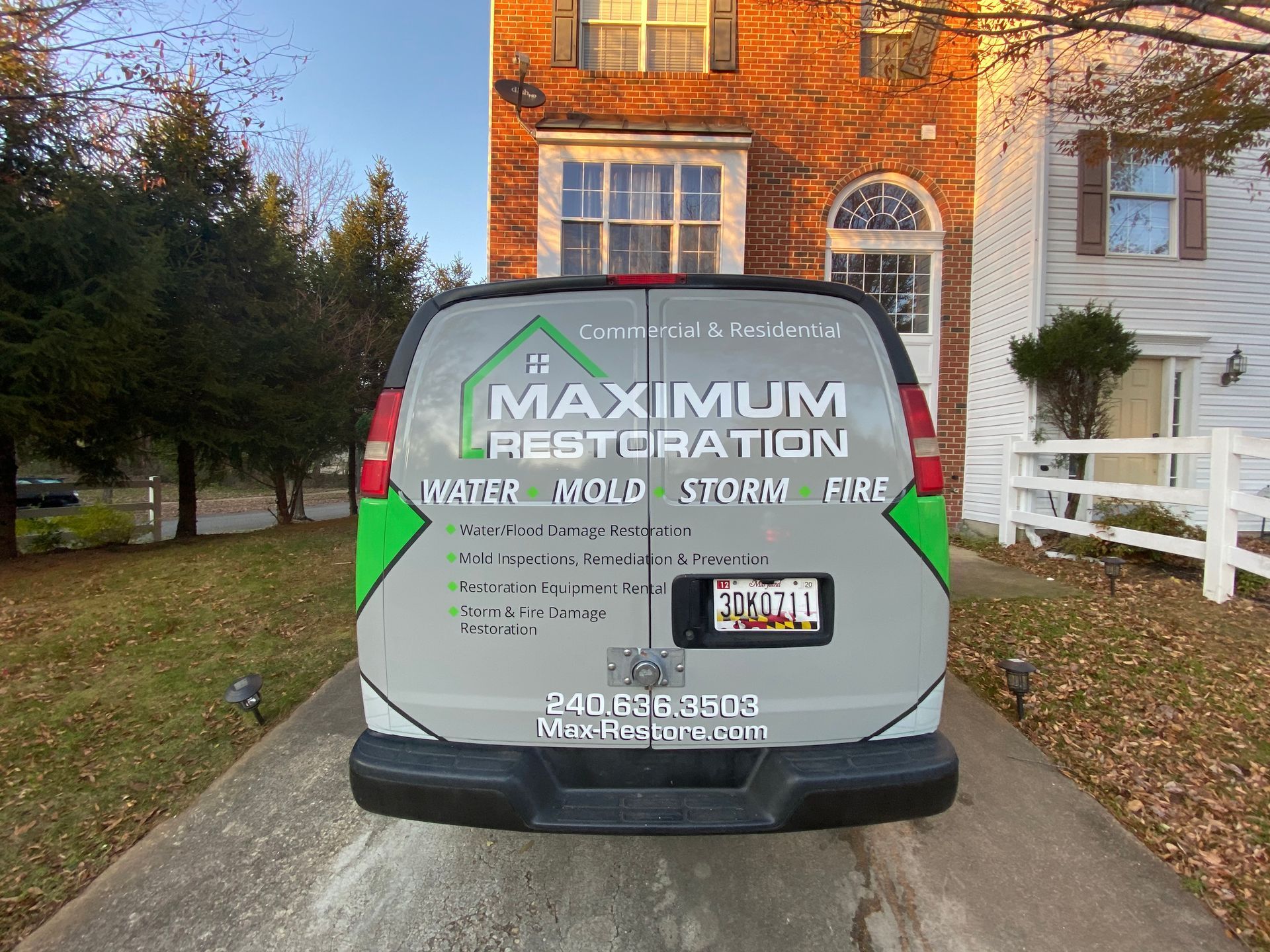 Rear view of a gray van with 