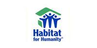 Habitat for Humanity logo: Blue figures under a green roof, with the words 