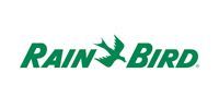 Rain Bird logo: Green text with a bird icon on a white background.