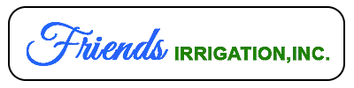Logo for "Friends Irrigation, Inc." in a white rectangle with blue and green text.
