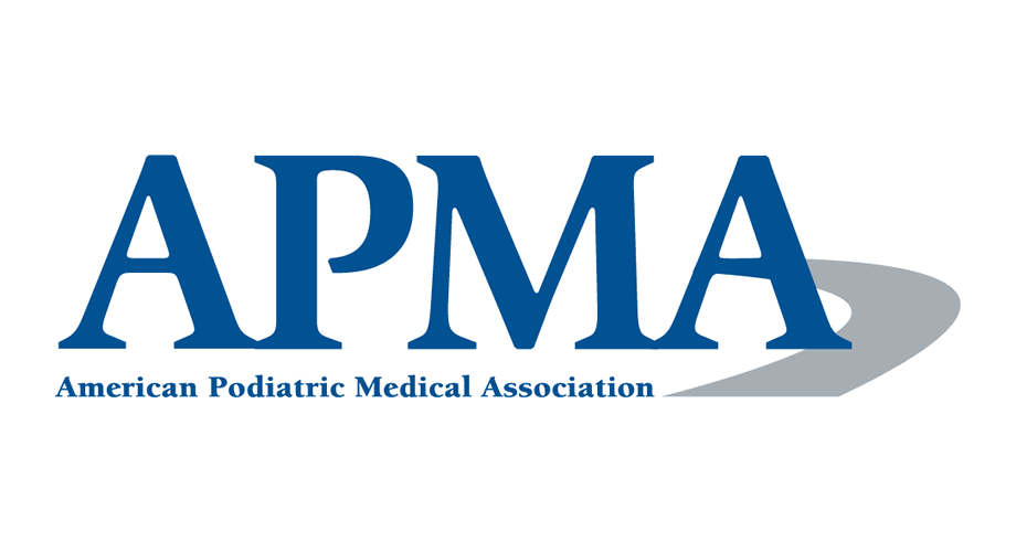 The blue logo for the American Podiatric Medical Association, featuring the letters 