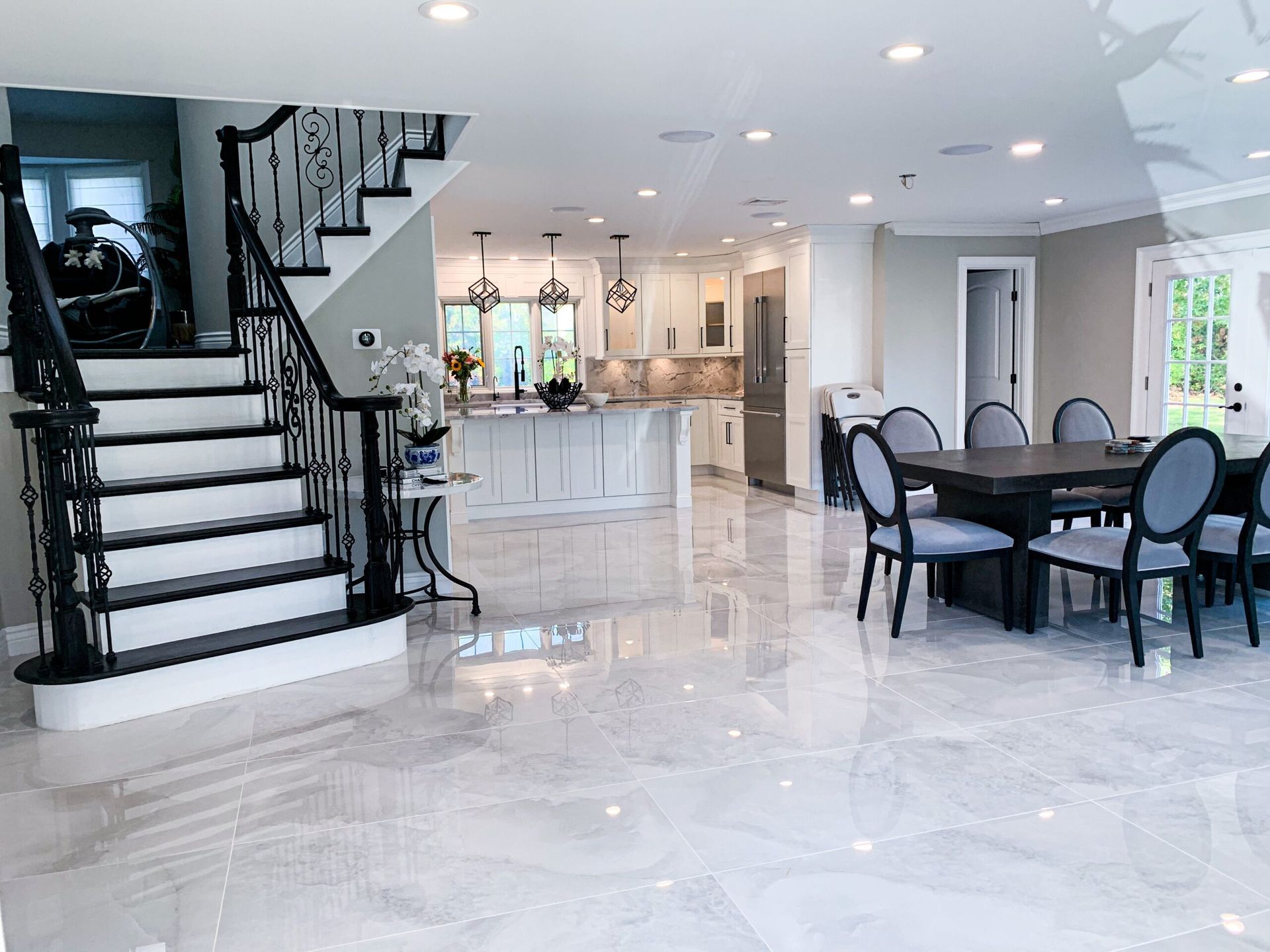 There is a staircase leading up to the second floor of the house.