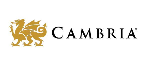 Gold dragon logo next to the word CAMBRIA, registered trademark symbol.