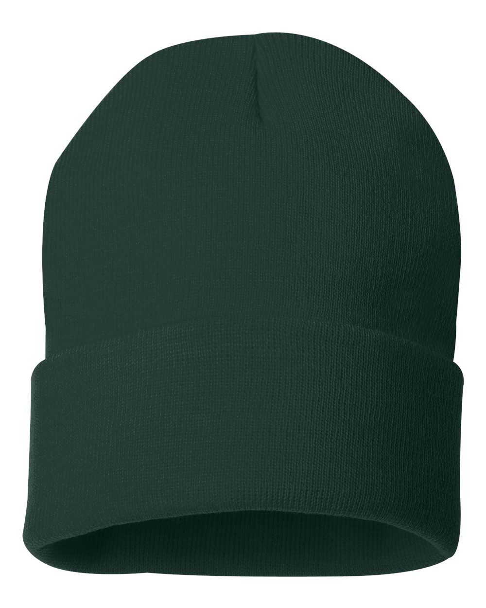 A green beanie is shown on a white background