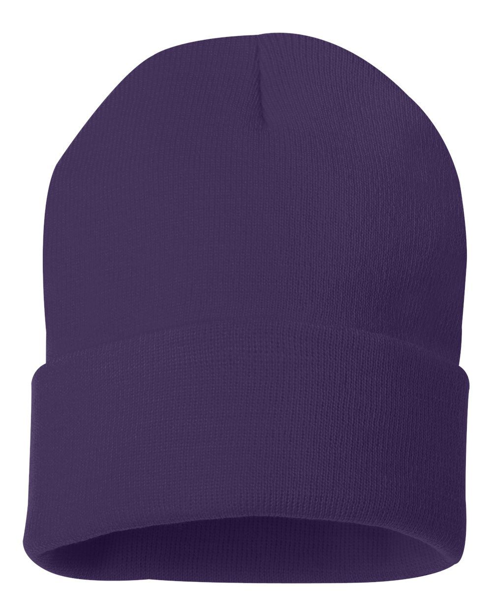 A purple beanie is shown on a white background