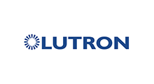 Lutron logo: blue text and a blue burst symbol on a white background.