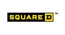 Square D logo with yellow text on a black rectangle. 