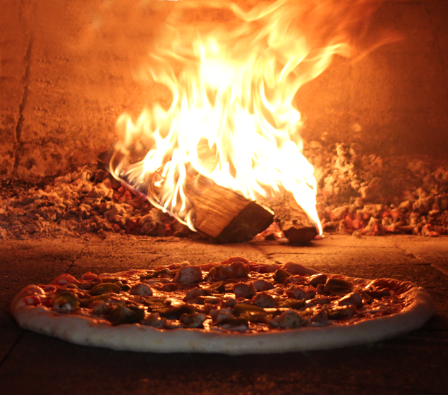 Pizza inside oven