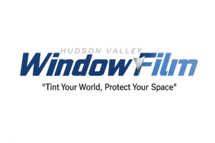 Logo for Hudson Valley Window Film in blue text with a stylized window pane in the "w" and a peel effect on the "F".