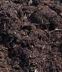 A pile of brown mulch is sitting on the ground.