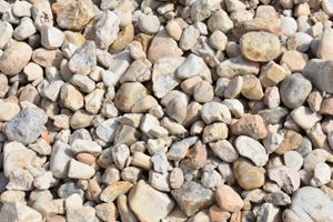 A pile of rocks is sitting on the ground.