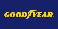 Goodyear logo, gold text and winged foot on blue background.