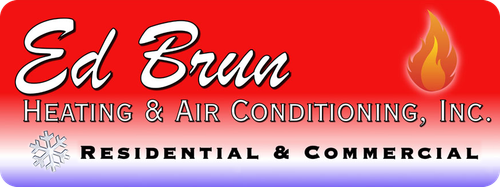 Ed Brun Heating & Air Conditioning, Inc. logo on red and blue banner with &ldquo;Residential & Commercial&rdquo; text