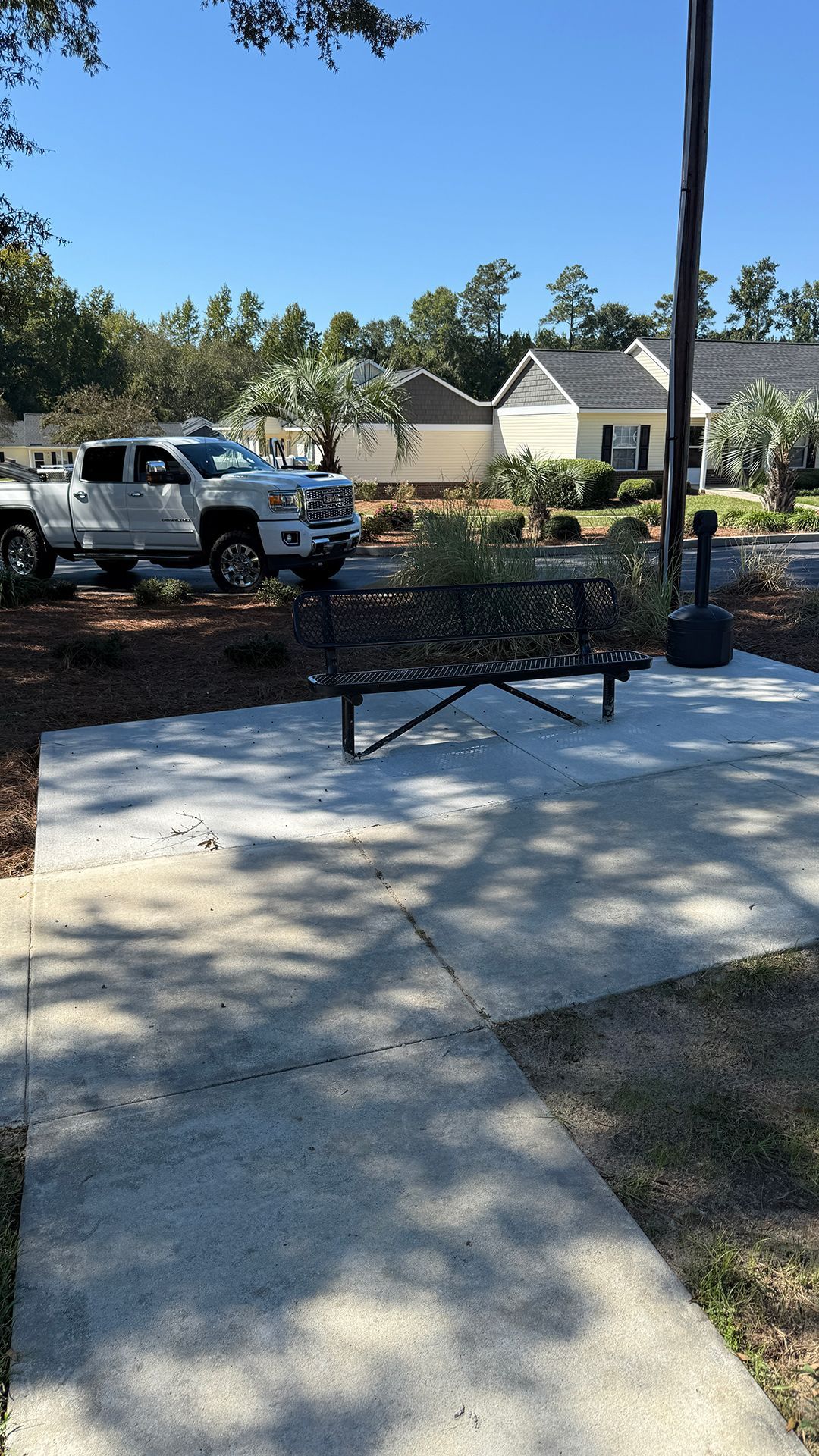 Bench on a concrete pad