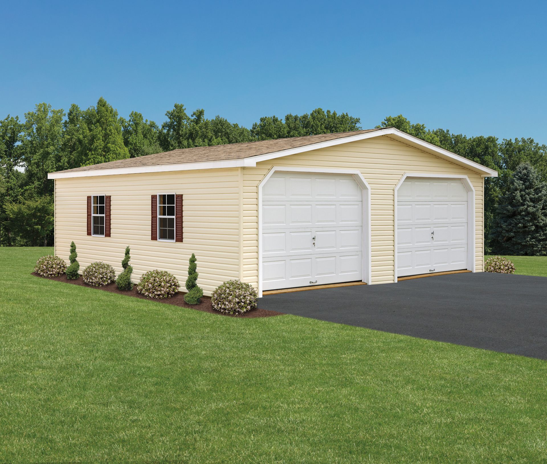 a house with two garage doors and a driveway