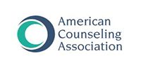 American Counseling Association logo with teal and dark blue circular emblem and text