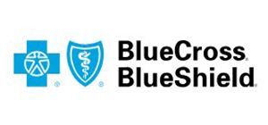 BlueCross BlueShield logo with blue shield icons and black text on white background