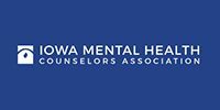 Iowa Mental Health Counselors Association logo on a blue background