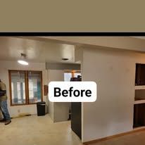 Interior room before renovation, featuring a wall, doorway, window, and 