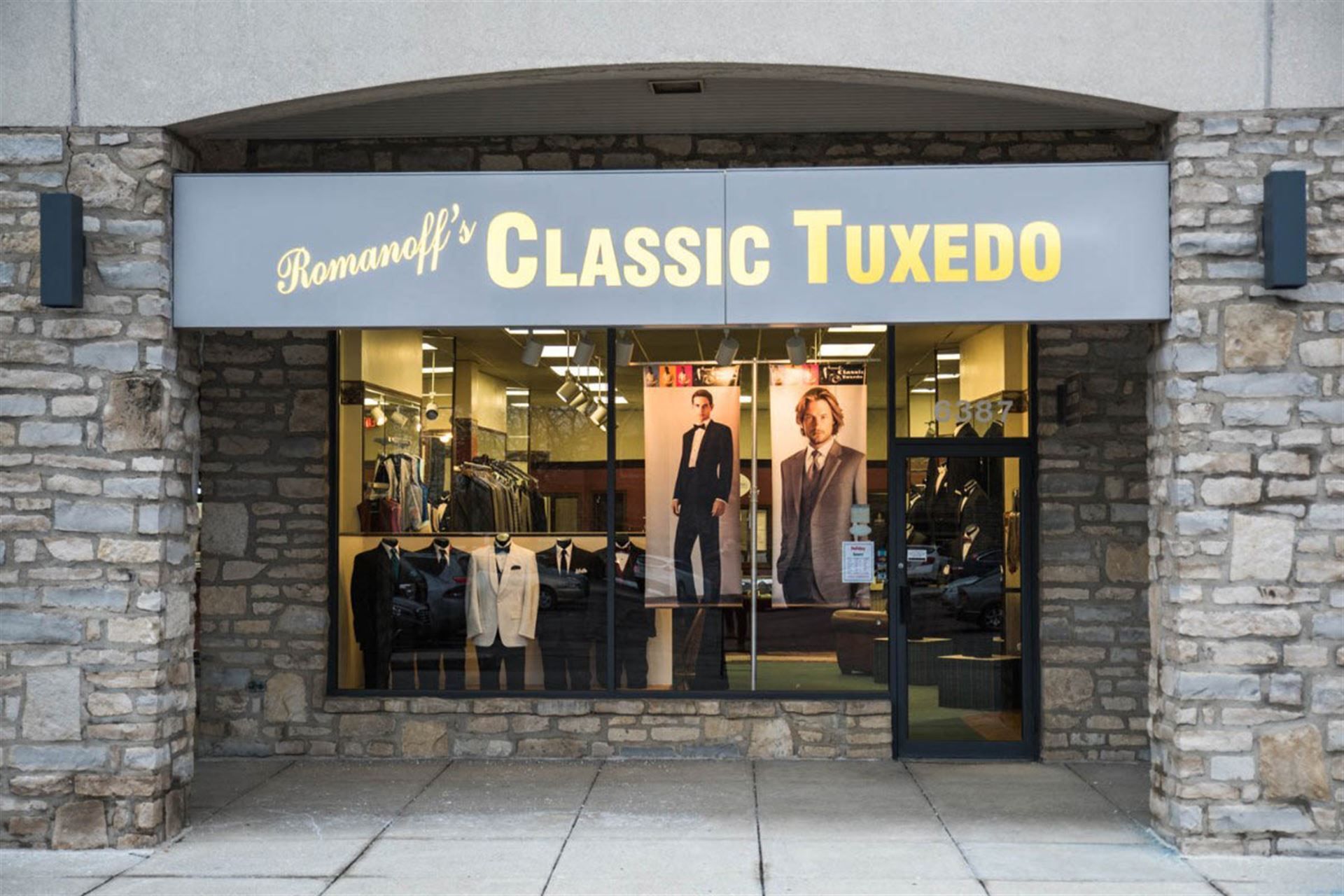 A store front for romanoff 's classic tuxedo