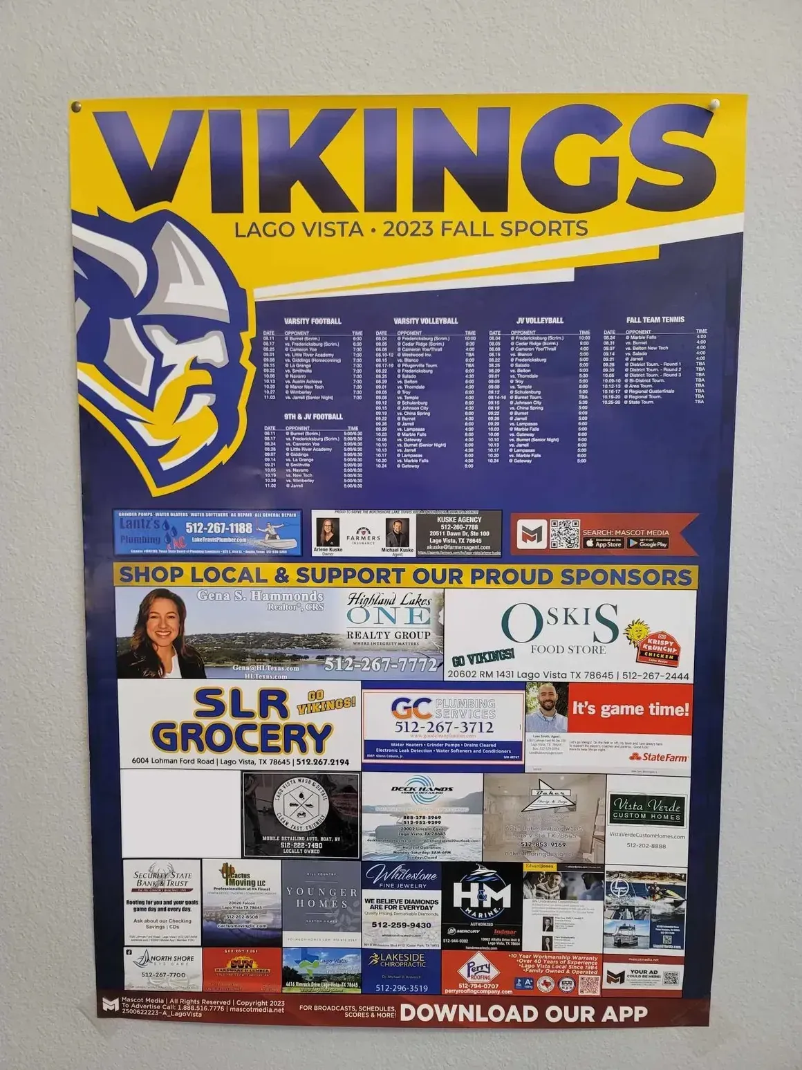 A poster for the vikings is displayed on a wall