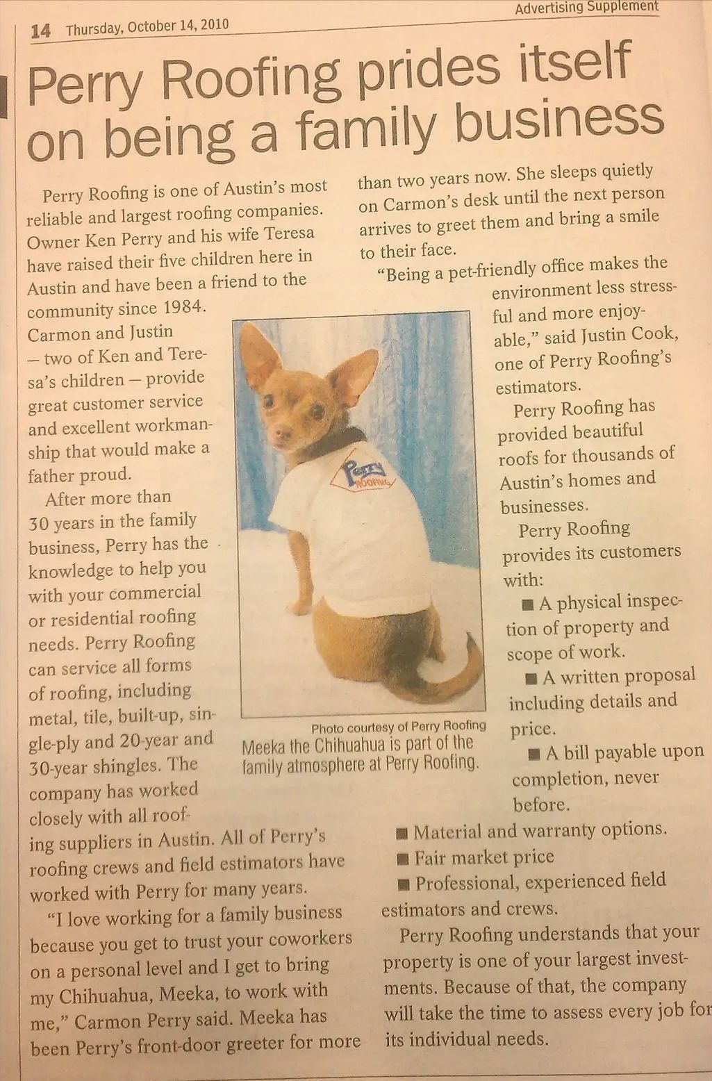 Perry roofing prides itself on being a family business