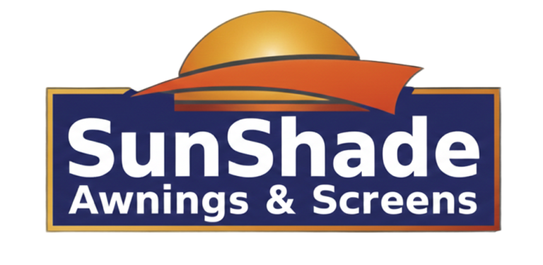 SunShade Awnings & Screens logo in blue and orange with a sun graphic