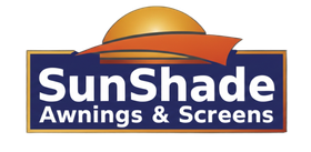 SunShade Awnings & Screens logo in blue and orange with a sun graphic