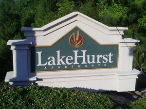 A sign that says lakehurst apartments on it