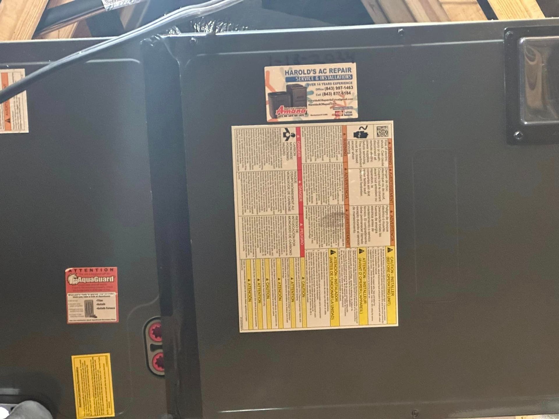 A black box with a sticker on it