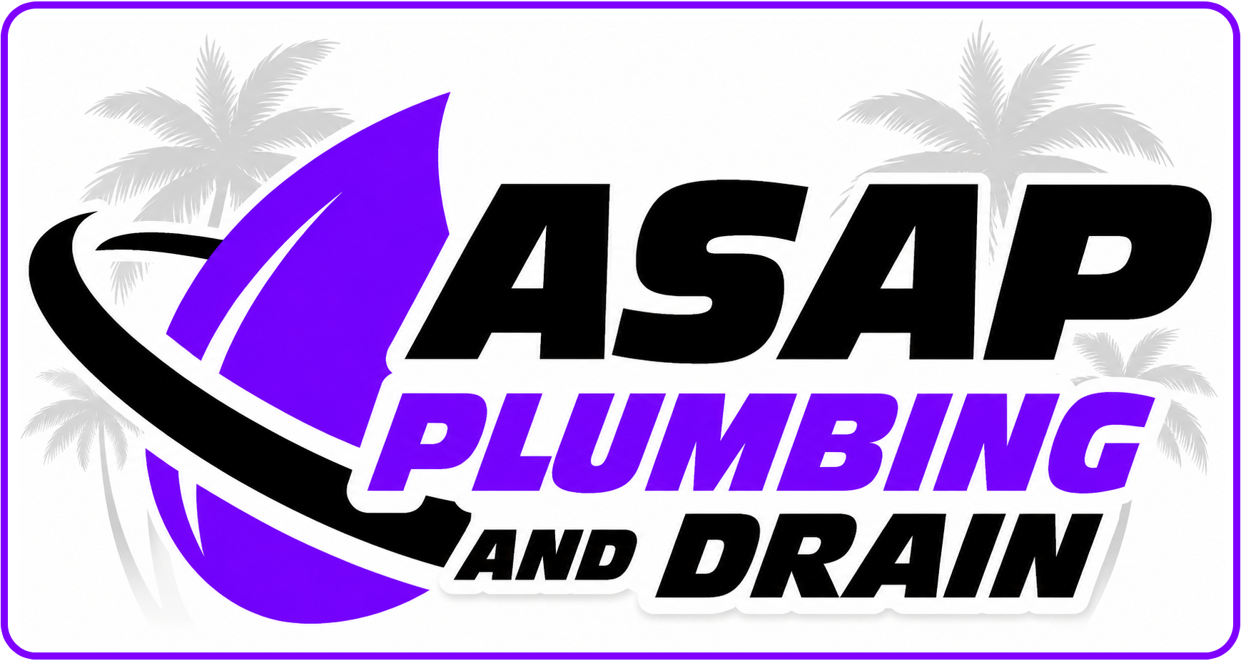 ASAP Plumbing and Drain logo in black and purple with stylized swoosh