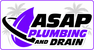 ASAP Plumbing and Drain logo in black and purple with stylized swoosh