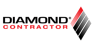 Logo of Diamond Contractor, black text with red 