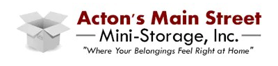 The logo for acton 's main street mini storage inc.