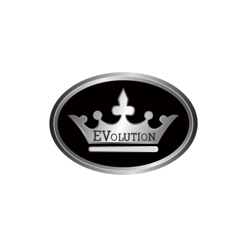 A metallic silver crown emblem on a black oval background, with the text