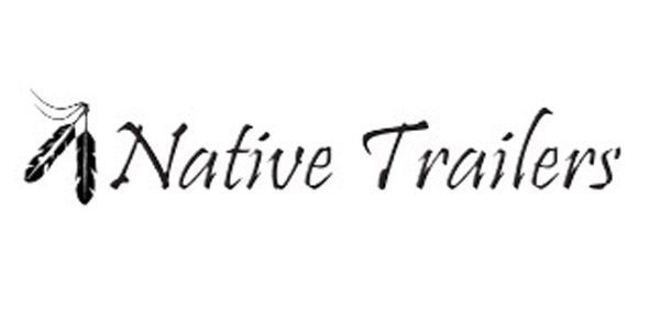 Logo for Native Trailers featuring the text in a serif font accompanied by two feathers to the left.