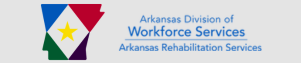 Logo of Arkansas Division of Workforce Services and Arkansas Rehabilitation Services. It includes the state outline and text.