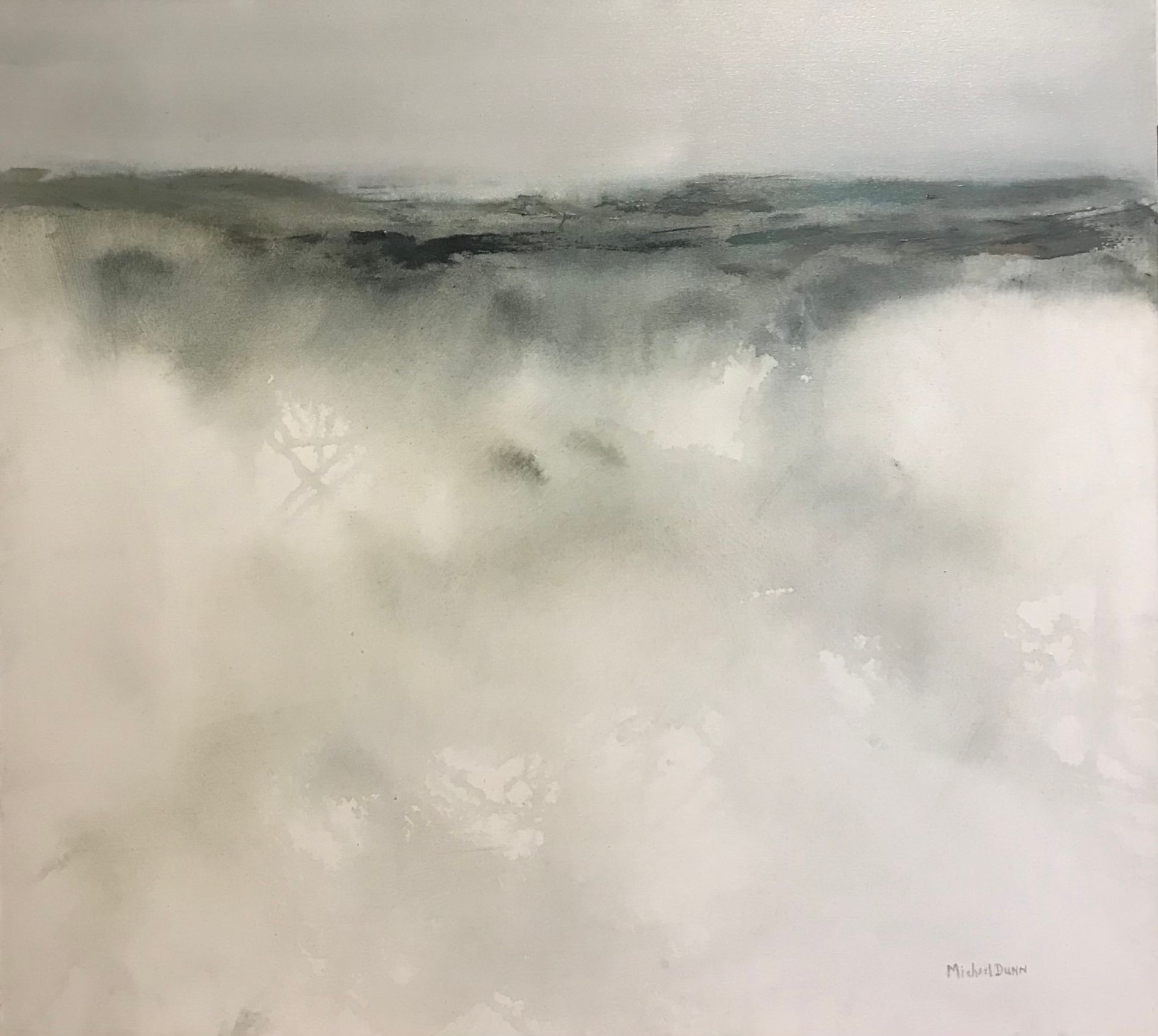 it is a painting of a cloudy sky over a body of water .