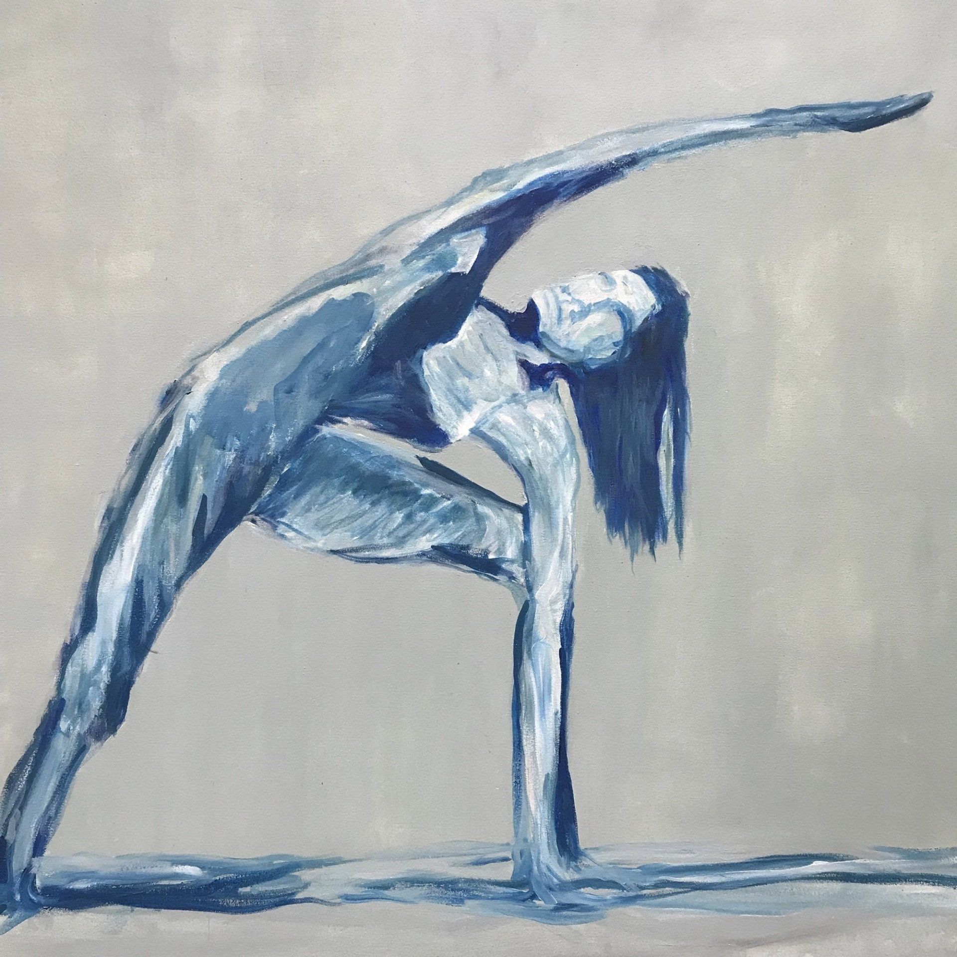 woman stretching painting