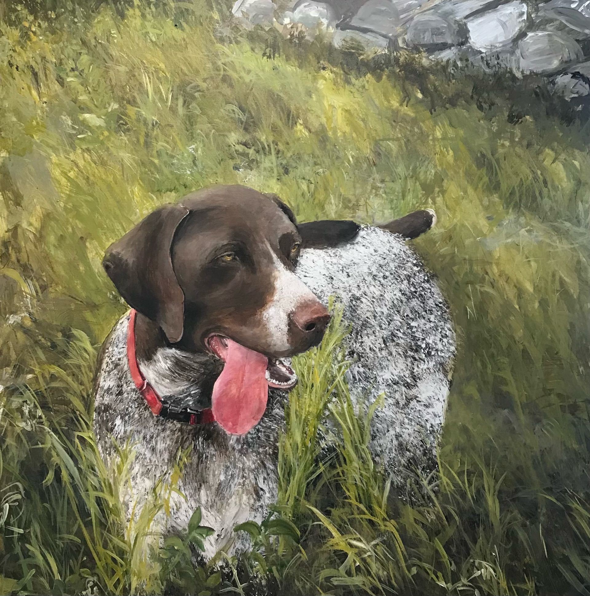 painting of a white and brown dog